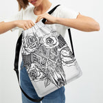 Tribal Indian Bull Skull Print Drawstring Backpack