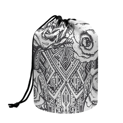 Tribal Indian Bull Skull Print Drawstring Makeup Bag