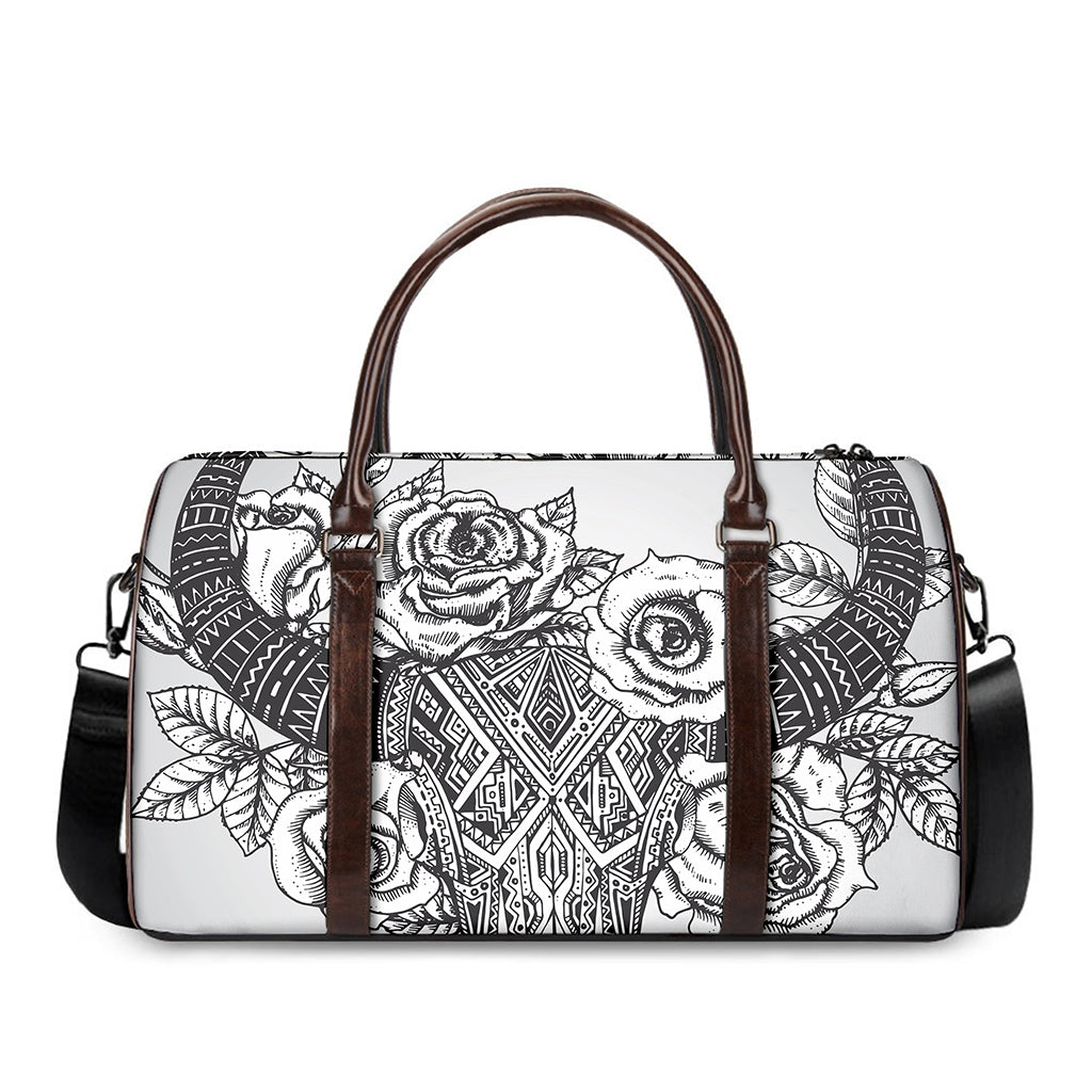 Tribal Indian Bull Skull Print Duffle Bag