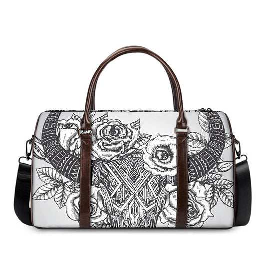 Tribal Indian Bull Skull Print Duffle Bag