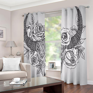 Tribal Indian Bull Skull Print Extra Wide Grommet Curtains