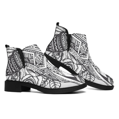 Tribal Indian Bull Skull Print Flat Ankle Boots