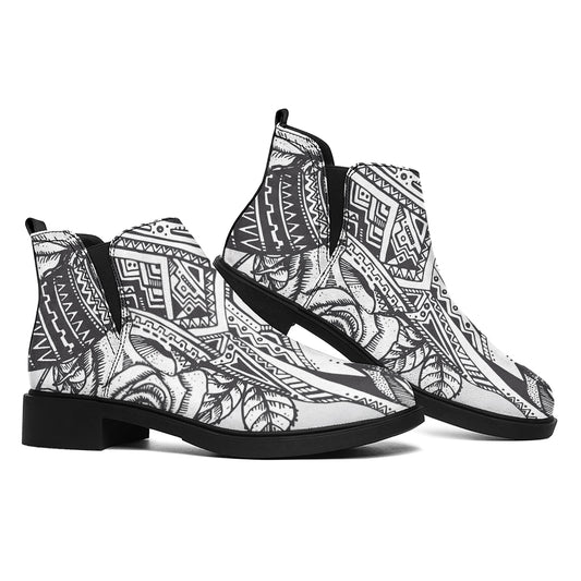 Tribal Indian Bull Skull Print Flat Ankle Boots