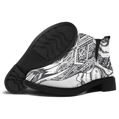 Tribal Indian Bull Skull Print Flat Ankle Boots
