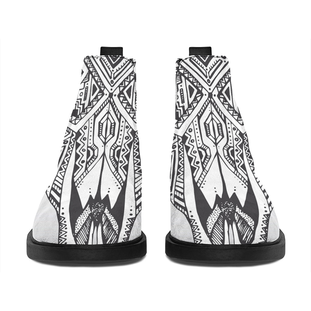 Tribal Indian Bull Skull Print Flat Ankle Boots