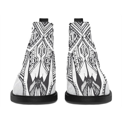 Tribal Indian Bull Skull Print Flat Ankle Boots