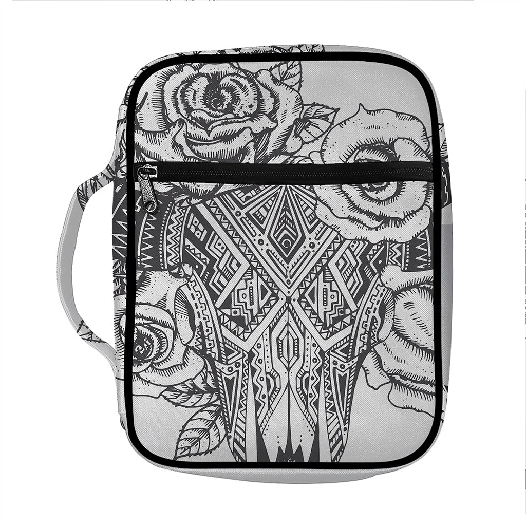 Tribal Indian Bull Skull Print Front Pocket Bible Bag