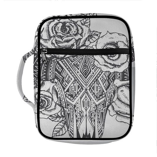 Tribal Indian Bull Skull Print Front Pocket Bible Bag