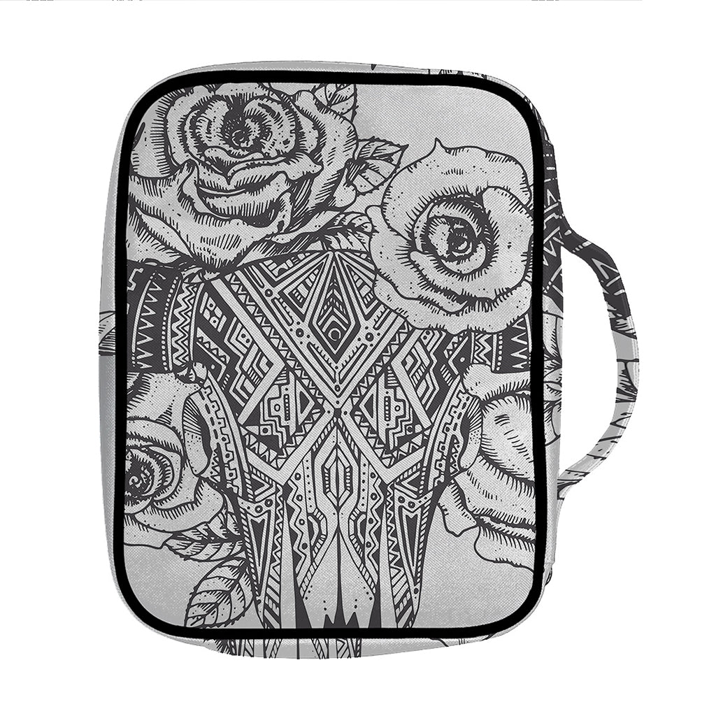 Tribal Indian Bull Skull Print Front Pocket Bible Bag