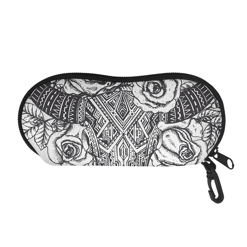 Tribal Indian Bull Skull Print Glasses Case
