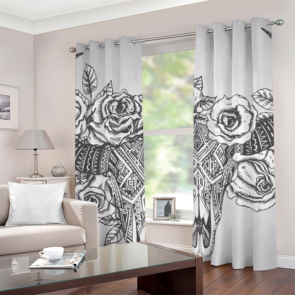 Tribal Indian Bull Skull Print Grommet Curtains