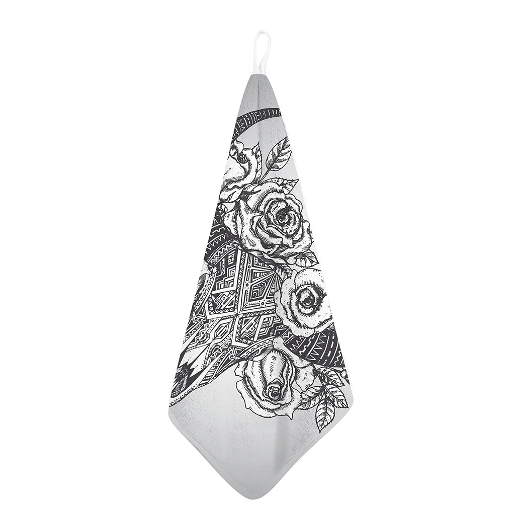 Tribal Indian Bull Skull Print Hand Towel