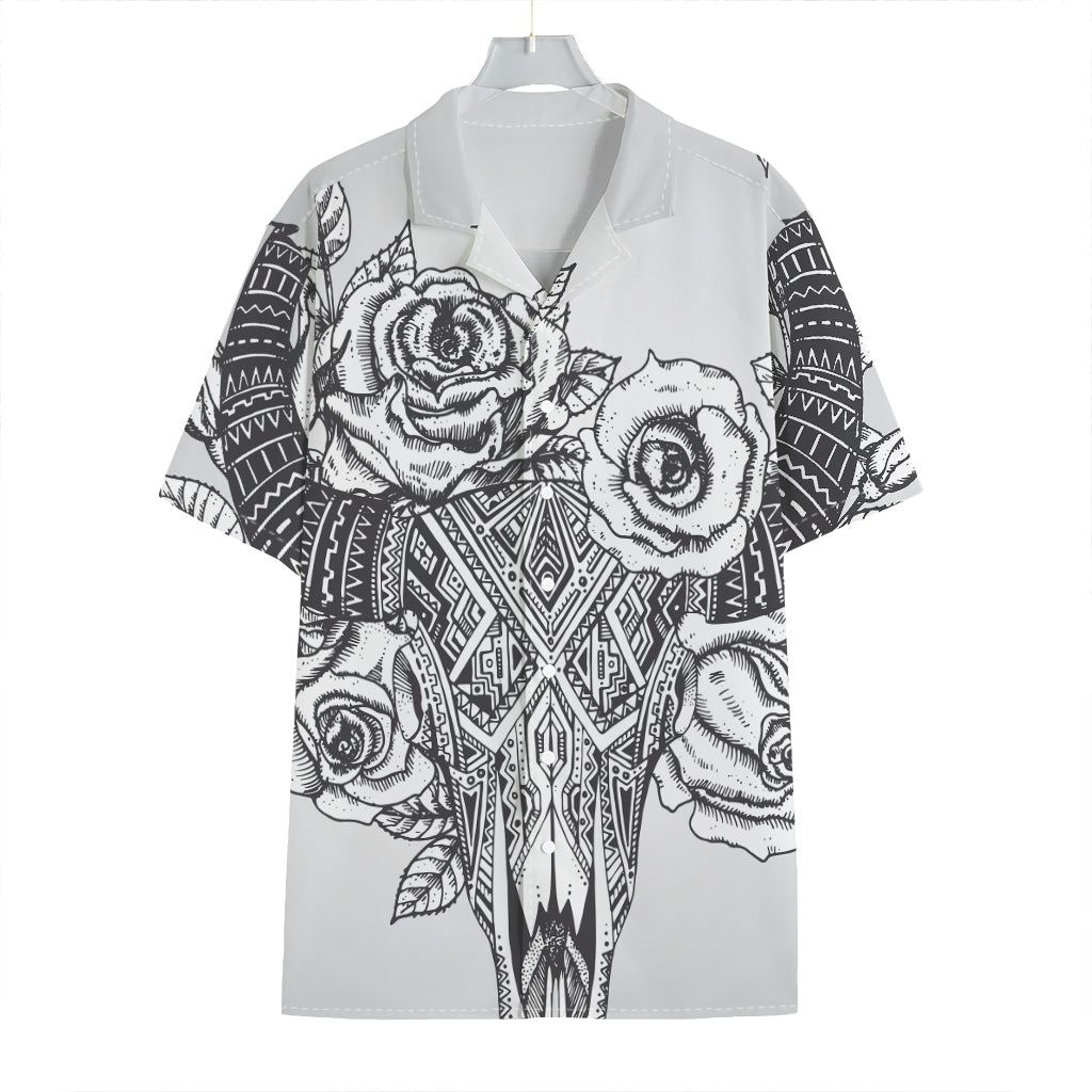 Tribal Indian Bull Skull Print Hawaiian Shirt