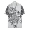 Tribal Indian Bull Skull Print Hawaiian Shirt