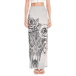 Tribal Indian Bull Skull Print High Slit Maxi Skirt