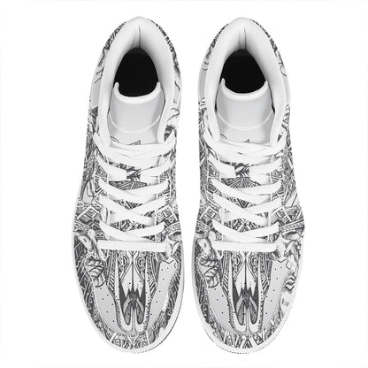 Tribal Indian Bull Skull Print High Top Leather Sneakers