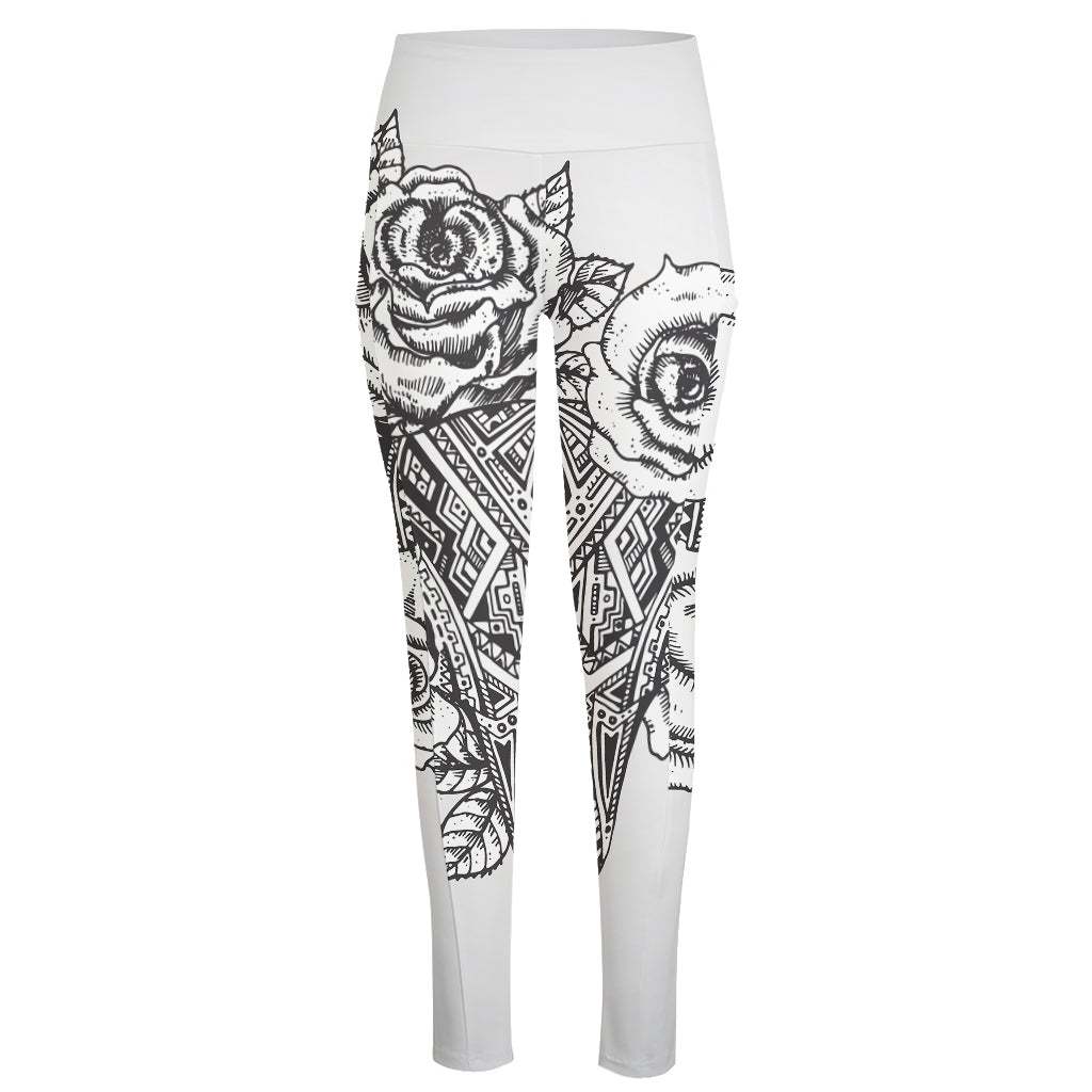 Tribal Indian Bull Skull Print High-Waisted Pocket Leggings