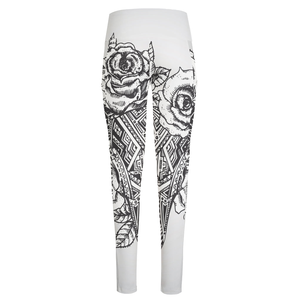 Tribal Indian Bull Skull Print High-Waisted Pocket Leggings