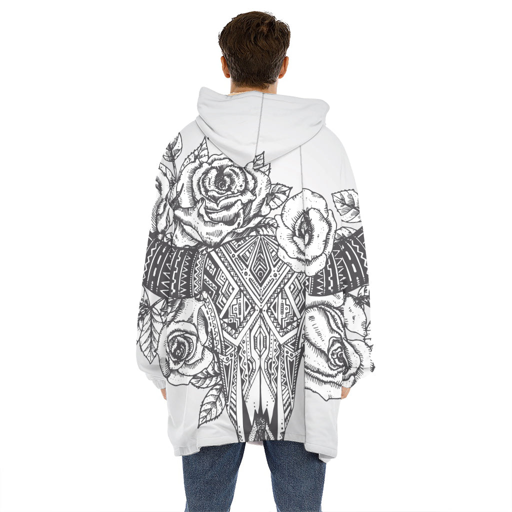 Tribal Indian Bull Skull Print Hoodie Blanket
