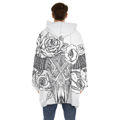 Tribal Indian Bull Skull Print Hoodie Blanket