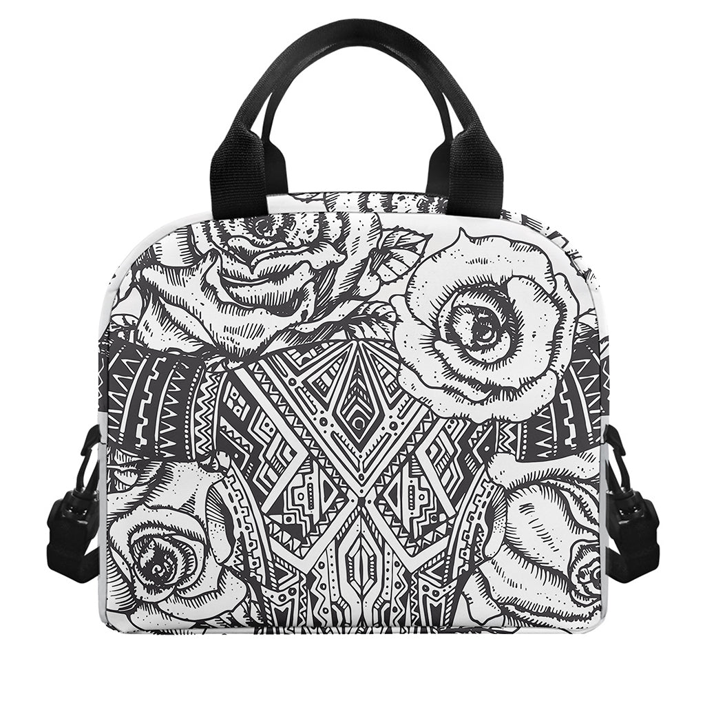 Tribal Indian Bull Skull Print Insulated Lunch Bag