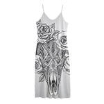 Tribal Indian Bull Skull Print Jersey Midi Cami Dress
