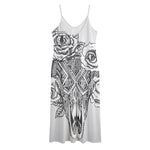 Tribal Indian Bull Skull Print Jersey Midi Cami Dress