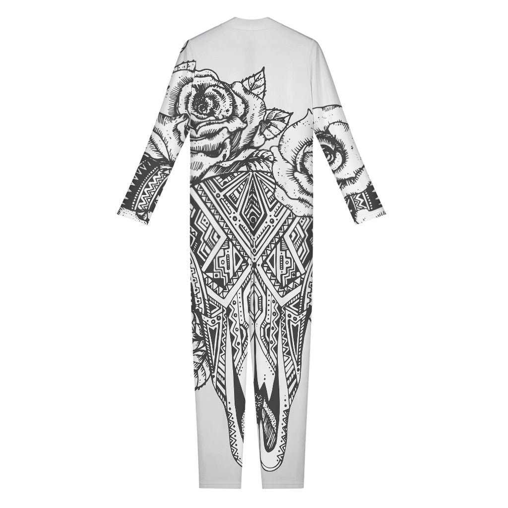 Tribal Indian Bull Skull Print Jumpsuit