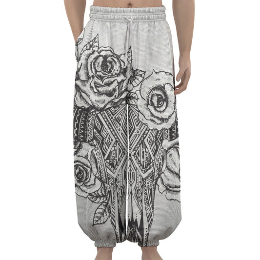 Tribal Indian Bull Skull Print Lantern Pants