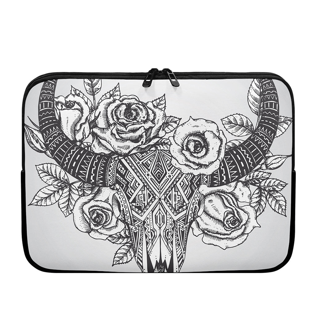Tribal Indian Bull Skull Print Laptop Sleeve