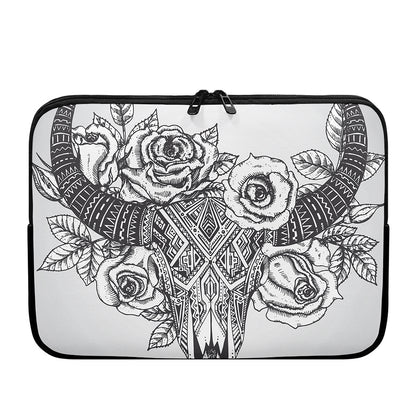 Tribal Indian Bull Skull Print Laptop Sleeve