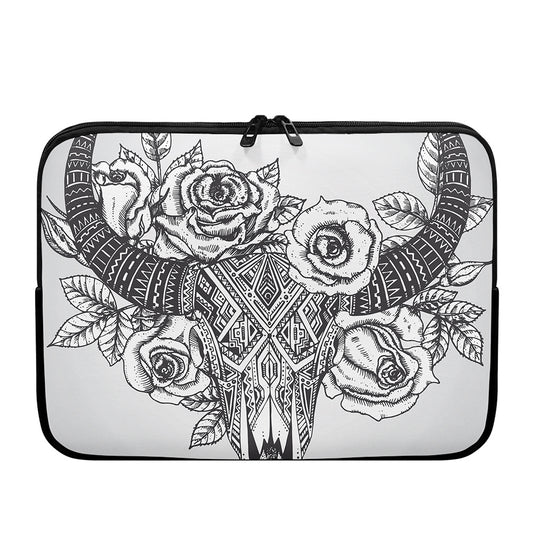 Tribal Indian Bull Skull Print Laptop Sleeve