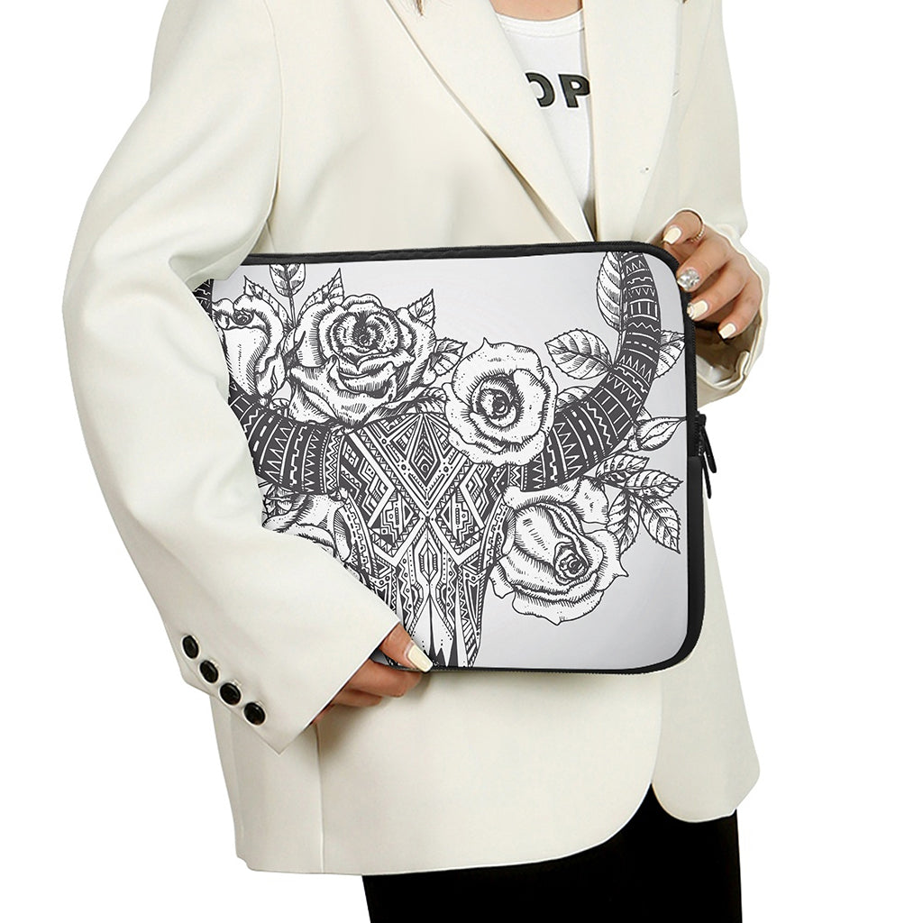 Tribal Indian Bull Skull Print Laptop Sleeve