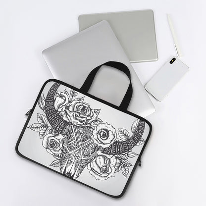 Tribal Indian Bull Skull Print Laptop Sleeve With Handle