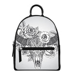 Tribal Indian Bull Skull Print Leather Backpack
