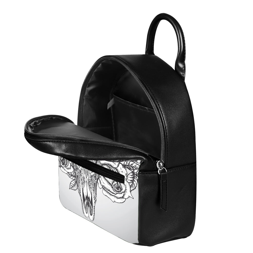 Tribal Indian Bull Skull Print Leather Backpack
