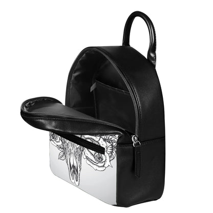 Tribal Indian Bull Skull Print Leather Backpack