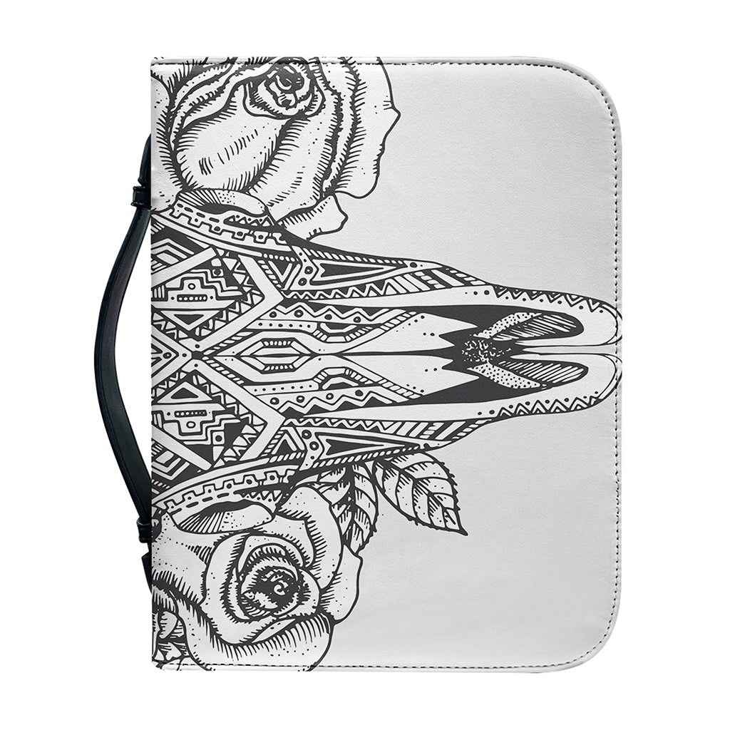 Tribal Indian Bull Skull Print Leather Bible Cover