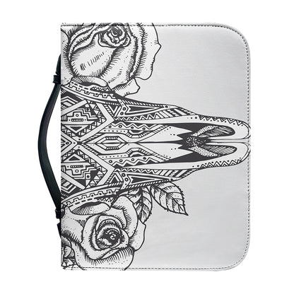 Tribal Indian Bull Skull Print Leather Bible Cover