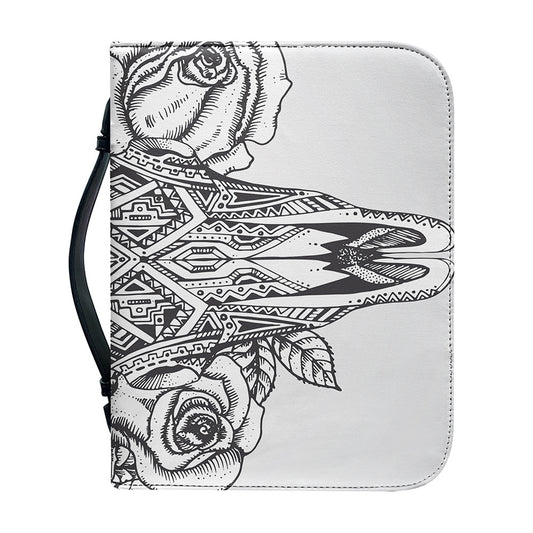 Tribal Indian Bull Skull Print Leather Bible Cover