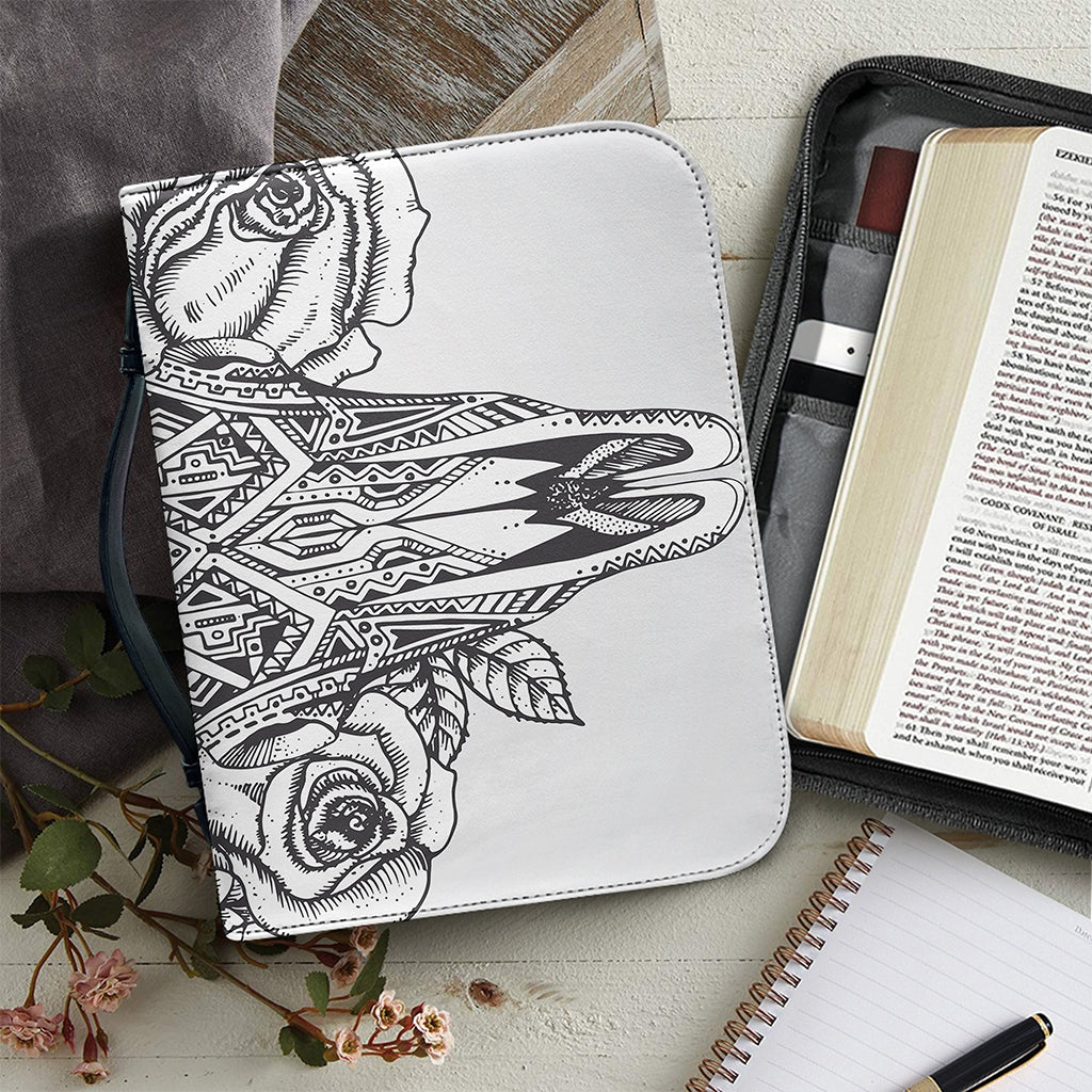 Tribal Indian Bull Skull Print Leather Bible Cover