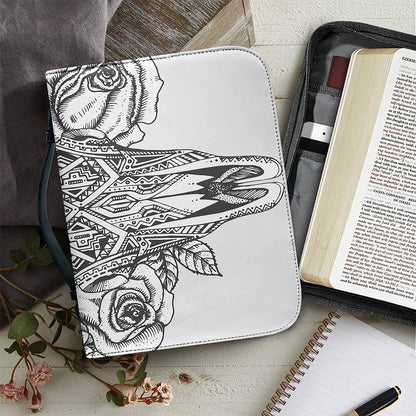 Tribal Indian Bull Skull Print Leather Bible Cover