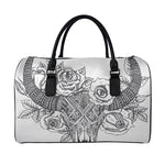Tribal Indian Bull Skull Print Leather Duffle Bag