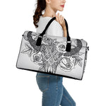 Tribal Indian Bull Skull Print Leather Duffle Bag