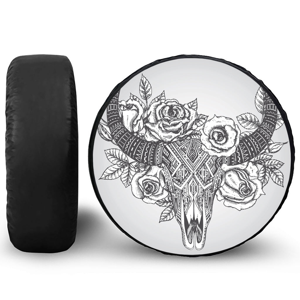 Tribal Indian Bull Skull Print Leather Spare Tire Cover