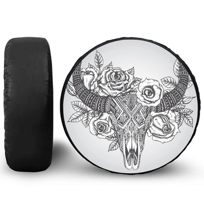 Tribal Indian Bull Skull Print Leather Spare Tire Cover