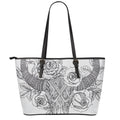 Tribal Indian Bull Skull Print Leather Tote Bag With Zipper