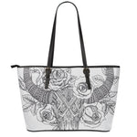 Tribal Indian Bull Skull Print Leather Tote Bag