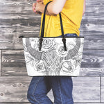 Tribal Indian Bull Skull Print Leather Tote Bag