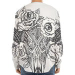 Tribal Indian Bull Skull Print Long Sleeve Baseball Jersey